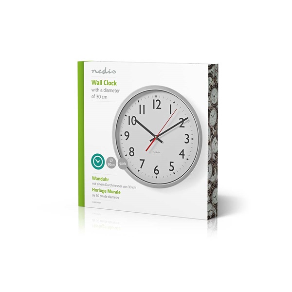 Nedis CLWA110WT falióra, 30 cm átmérő,  1 x AA, fehér, quarz technológia, 1,5V (CLWA110WT)