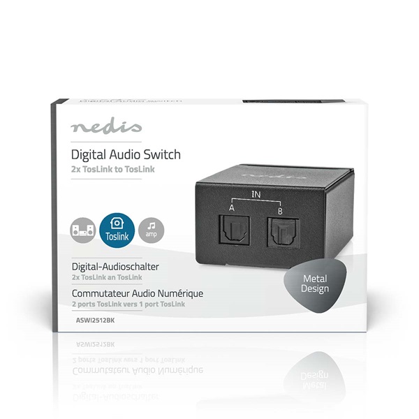 Nedis ASWI2512BK digitális audio kapcsoló 2x Toslink (ASWI2512BK)