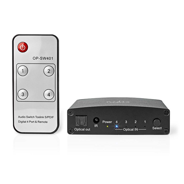 Nedis ASWI2514BK digitális audio kapcsoló 4x Toslink (ASWI2514BK)