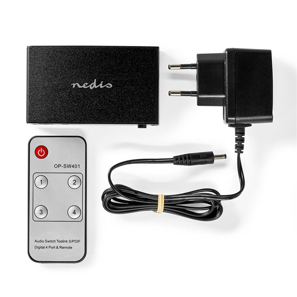 Nedis ASWI2514BK digitális audio kapcsoló 4x Toslink (ASWI2514BK)