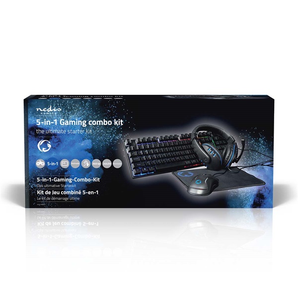Nedis GCK51110BKUS gamer 5 az 1-ben készlet, Angol Billentyűzet, Headset, Egér, Egérpad és adapter kábel, QWERTY (GCK51110BKUS)