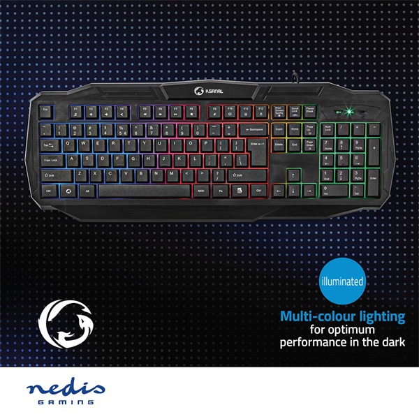 Nedis GKBD100BKUS gamer billentyűzet, USB 2.0 | Membránbillentyűk | LED | Amerikai nemzetközi (GKBD100BKUS)