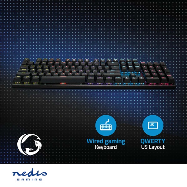 Nedis GKBDM110BKUS gamer billentyűzet, USB,Mechanikus gombok | LED | QWERTY | Amerikai kiosztás (GKBDM110BKUS)