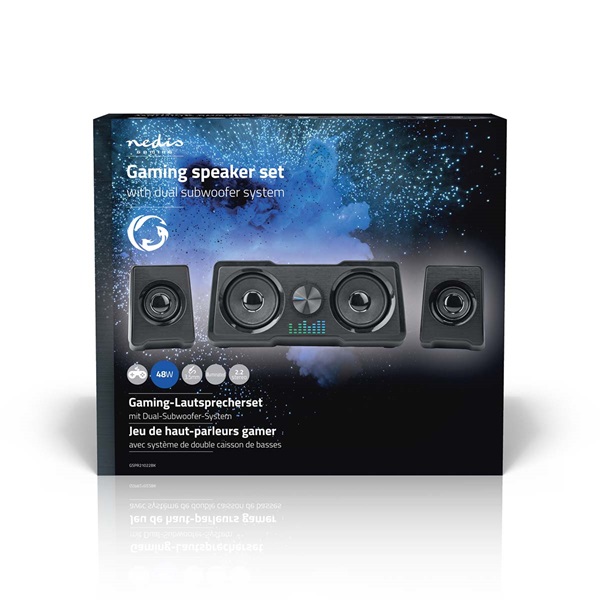 Nedis GSPR21022BK gamer hangszóró készlet, csatornák: 2.2, USB tápellátás, 3,5 mm jack, 48 W, LED, hangerőszabályozó (GSPR21022BK)