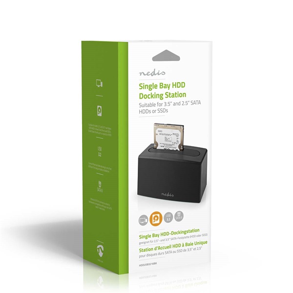 Nedis HDDUSB3210BK HDD / SSD dokkoló, USB 3.2 Gen1, USB Type-A, 2 fiókos,  2,5 / 3,5", USB 3.2 Gen1 (HDDUSB3210BK)