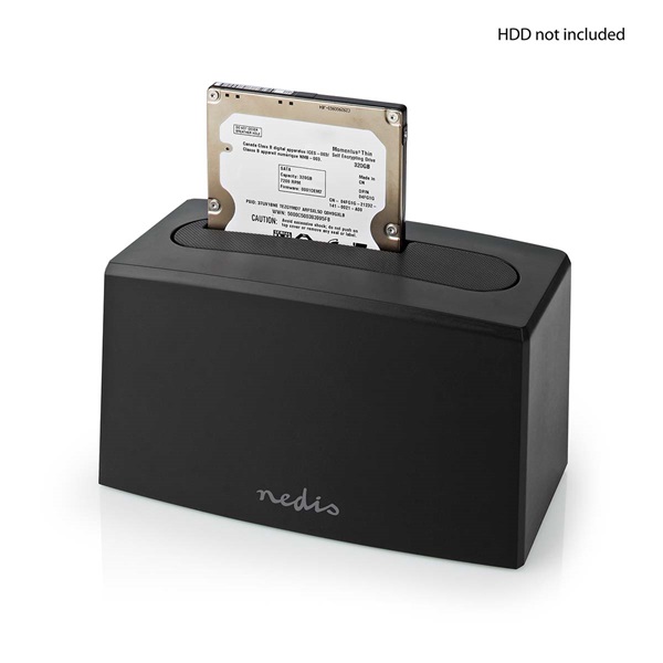 Nedis HDDUSB3210BK HDD / SSD dokkoló, USB 3.2 Gen1, USB Type-A, 2 fiókos,  2,5 / 3,5", USB 3.2 Gen1 (HDDUSB3210BK)