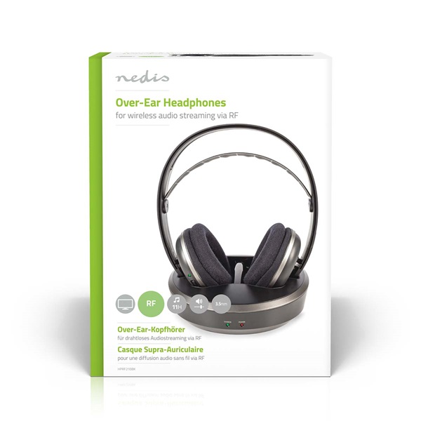 Nedis HPRF210BK rádiófrekvenciás vezeték nélküli RF fejhallgató, akkumulátoros (HPRF210BK)