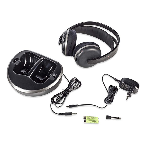 Nedis HPRF210BK rádiófrekvenciás vezeték nélküli RF fejhallgató, akkumulátoros (HPRF210BK)