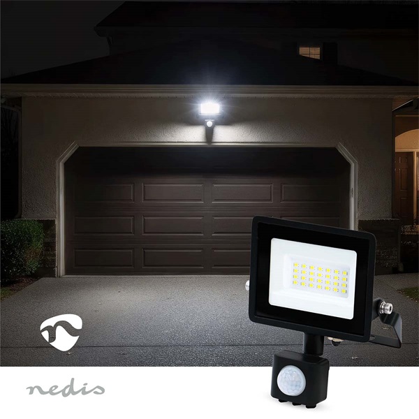 Nedis LLFLP16BLKmozgásérzékelős LED reflektor 20W, IP44, 4000 K, 1620 lm, 220 - 240 V AC 50/60 Hz, Energiaosztály: F (LLFLP16BLK)