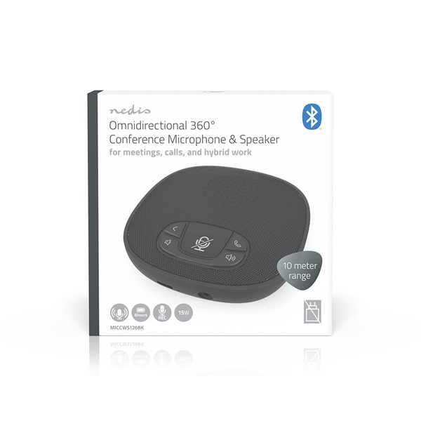 Nedis MICCWS126BK konferencia mikrofon, Bluetooth, mikrofon hatótávolsága: 10 m, akkumulátorról  / USB-ről táplált (MICCWS126BK)