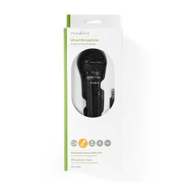 Nedis MICTJ100BK asztali számítógép mikrofon, használható notebook, okostelefon, tablet, csatlakozás 3,5 mm jack (MICTJ100BK)