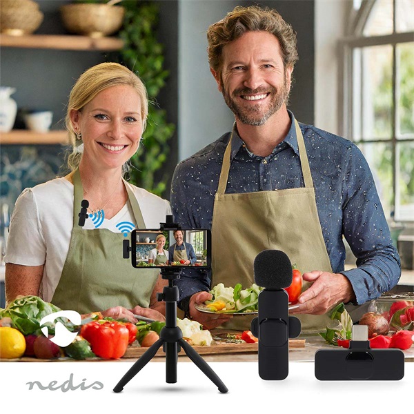 Nedis MICW110BK vezeték nélküli mikrofon, használható Notebook / Okostelefon / Tablet,  USB Type-C™ (MICW110BK)