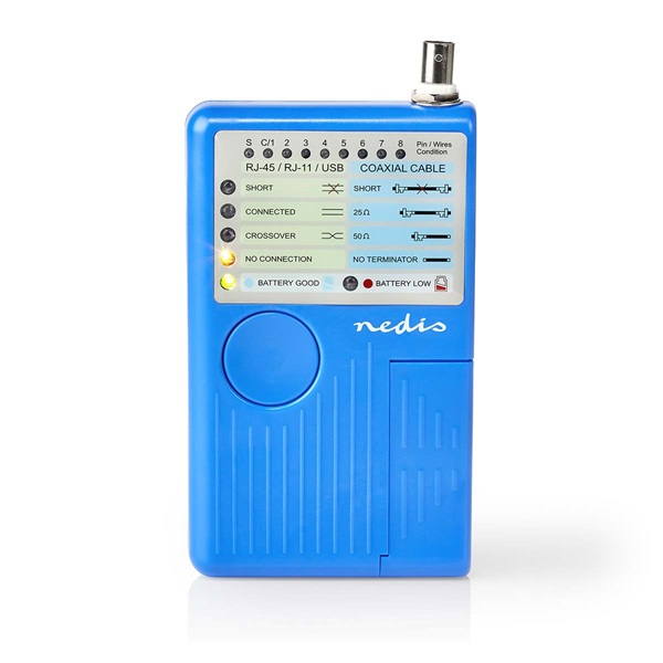 Nedis NWCTM100BU LAN kábel teszter RJ45, RJ11, BNC és USB AB (NWCTM100BU)