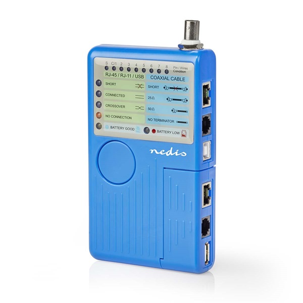 Nedis NWCTM100BU LAN kábel teszter RJ45, RJ11, BNC és USB AB (NWCTM100BU)