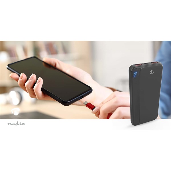 Nedis PBKPD20W125BK powerbank, hordozható külső akkumulátor, power bank 10 000mAh, 1,5 / 1,67 / 2,0 / 2,22 / 3,0 A (PBKPD20W125BK)