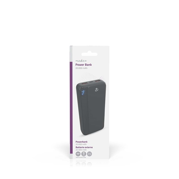 Nedis PBKPD20W225BK powerbank hordozható külső akkumulátor, power bank 20 000mAh, 1,5 / 1,67 / 2,0 / 2,22 / 3,0 A (PBKPD20W225BK)