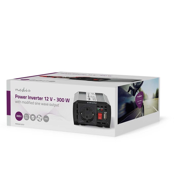 Nedis PIM30012FGY 12V DC - 230V AC inverter, 300W, csatlakozás: szivargyújtós, akku csipesz (PIM30012FGY)