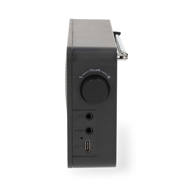 Nedis RDFM2225BK hordozható FM rádió, digitális hangolás, Bluetooth, Fejhallgató kimenet, Ébresztőóra, akkumulátor (RDFM2225BK)