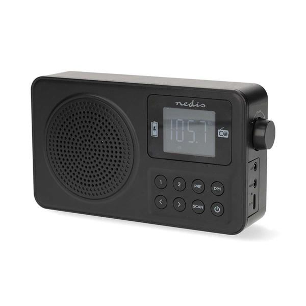 Nedis RDFM2225BK hordozható FM rádió, digitális hangolás, Bluetooth, Fejhallgató kimenet, Ébresztőóra, akkumulátor (RDFM2225BK)