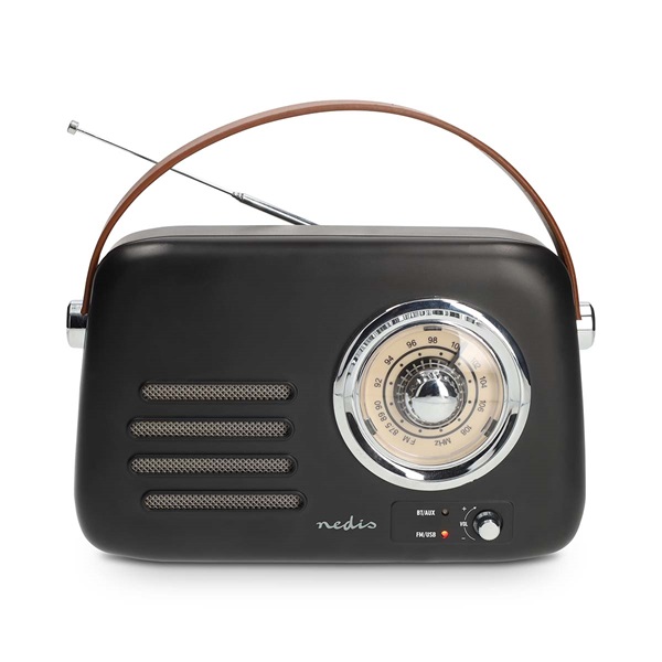 Nedis RDFM2600BK retró FM rádió, Bluetooth® 5.4, AUX bemenet, USB port, 1500 mAh-s lítium-ion akkumulátor (RDFM2600BK)