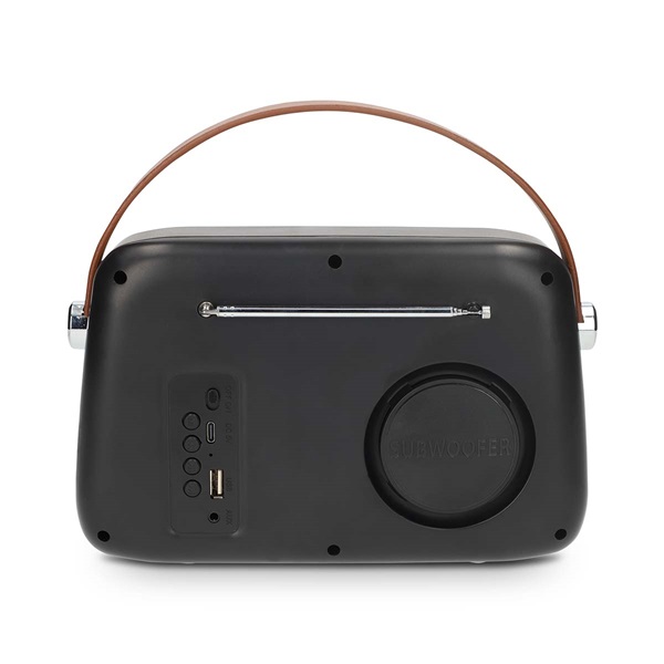 Nedis RDFM2600BK retró FM rádió, Bluetooth® 5.4, AUX bemenet, USB port, 1500 mAh-s lítium-ion akkumulátor (RDFM2600BK)