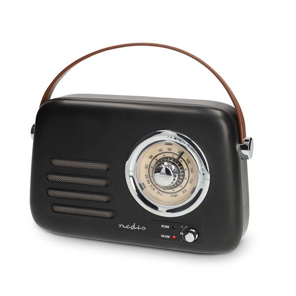 Nedis RDFM2600BK retró FM rádió, Bluetooth® 5.4, AUX bemenet, USB port, 1500 mAh-s lítium-ion akkumulátor (RDFM2600BK)