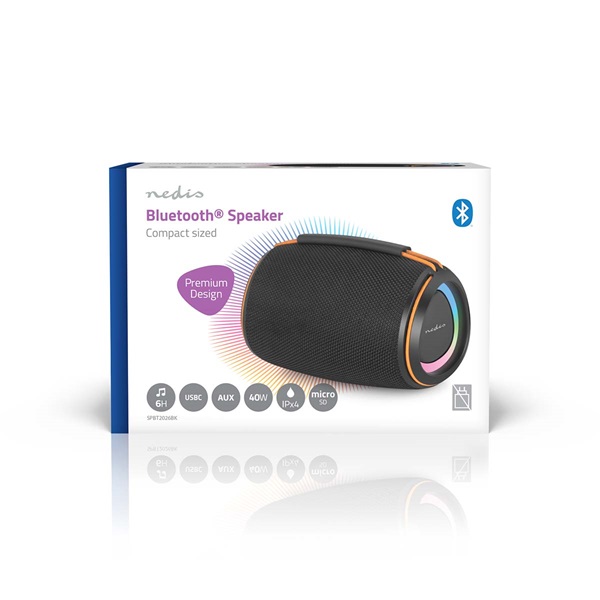 Nedis SPBT2026BK akkumulátoros bluetooth hangszóró 40W, 6 óra játékidő, IPX4, TWS (SPBT2026BK)