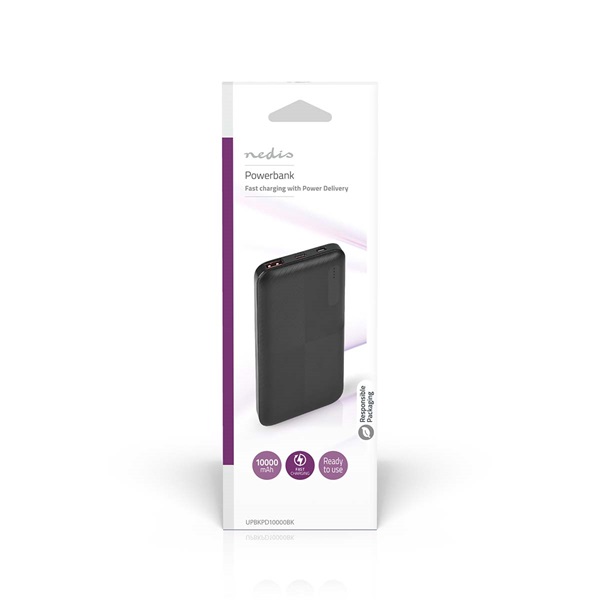 Nedis UPBKPD10000BK hordozható külső akkumulátor, powerbank 10000mAh (UPBKPD10000BK)