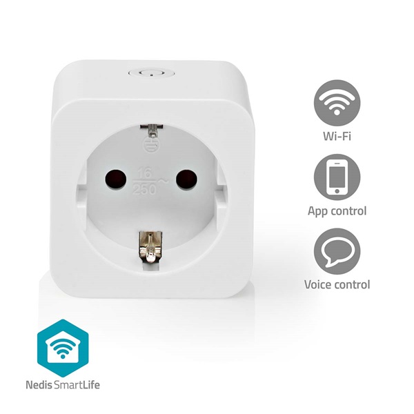 Nedis WIFIP121FWT okos konnektor, Wi-Fi, IP21, 16A, 3680W, fogyasztásmérő, Android™ / IOS (WIFIP121FWT)