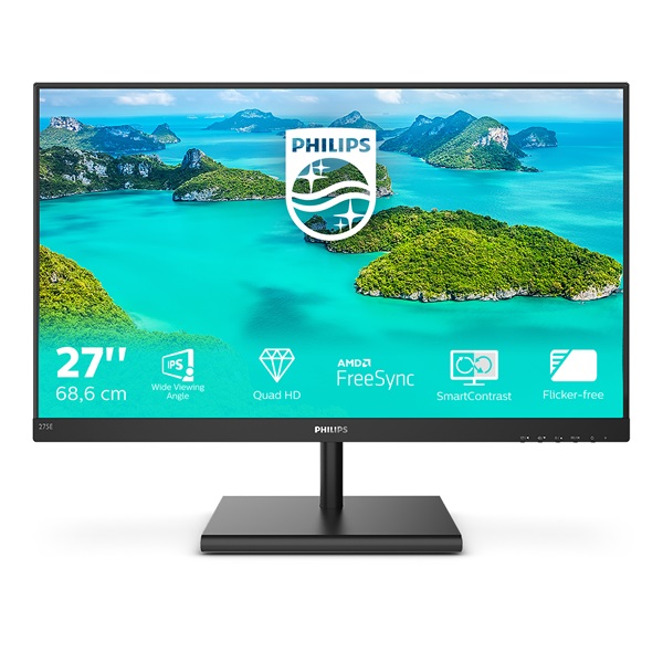 PHILIPS IPS monitor 27" 275E1S, 2560x1440, 16:9, 250cd/m2, 4ms, VGA/HDMI/Displayport (275E1S/00)