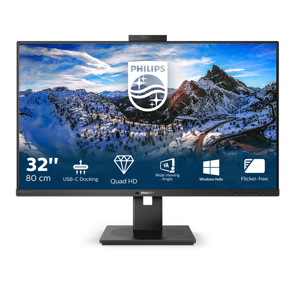PHILIPS IPS monitor 31.5" 326P1H, 2560x1440, 16:9, 350cd/m2, 4ms, 2xHDMI/DP/USB-C/4xUSB/LAN, Pivot, hangszóró&webkamera (326P1H/00)