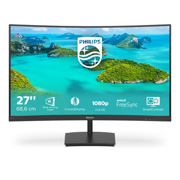 PHILIPS Ívelt VA monitor 27" 271E1SCA, 1920x1080, 16:9, 250cd/m2, 4ms, VGA/HDMI, hangszóró (271E1SCA/00)