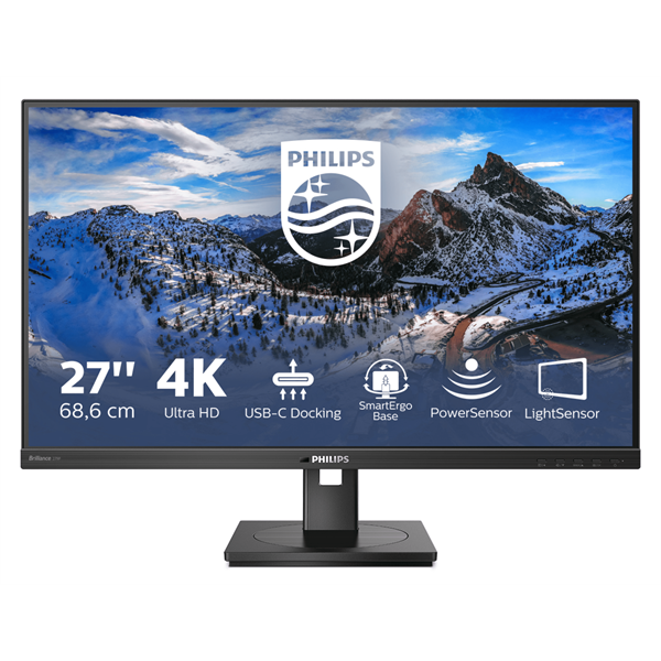 PHILIPS IPS monitor 27" 279P1, 3840x2160, 16:9, 350cd/m2, 4ms, USB-C(+dokkoló)/4xUSB/LAN/DP/2xHDMI, hangszóró (279P1/00)