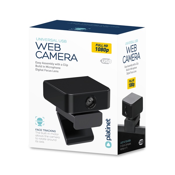 PLATINET webkamera, FULL HD 1080p, beépített mikrofon digitális zajszűrővel, Face Tracking (arckövetés) funkció (PCWC1080FT)