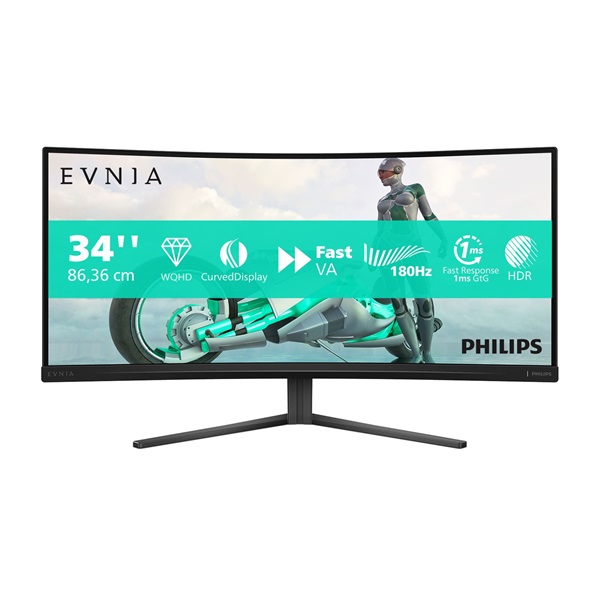 Philips EVNIA Ívelt Gaming 180Hz monitor 34", 34M2C3500L/00 3440x1440, 21:9, 0,03ms, 2xHDMI/DisplayPort (34M2C3500L/00)