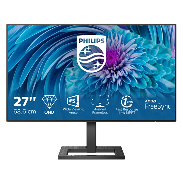 PHILIPS IPS monitor 27" 275E2FAE, 2560x1440, 16:9, 350cd/m2, 1ms, DisplayPort/2xHDMI, hangszóró (275E2FAE/00)