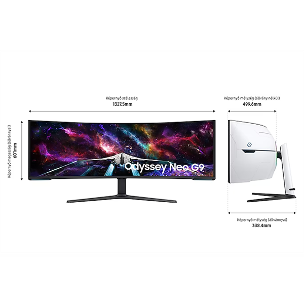 SAMSUNG Ívelt Gaming 240Hz VA monitor 57" G95NC, 7680x2160, 32:9, 420cd/m2, 1ms, 3xHDMI/DP/2xUSB (LS57CG952NUXEN)
