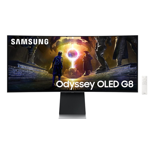 SAMSUNG Ívelt Gaming OLED monitor 34" G85SD, 3440x1440, 21:9, 250cd/m2, 0.03ms, DP/HDMI/WiFi/BT, hangszóró, távirányító (LS34DG850SUXDU)