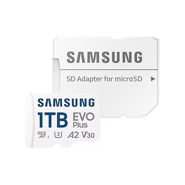 SAMSUNG Memóriakártya, EVO Plus microSDXC kártya, 1TB, UHS-1, U3, V30, A2, + SD Adapter, R160/W (MB-MC1T0SA/EU)