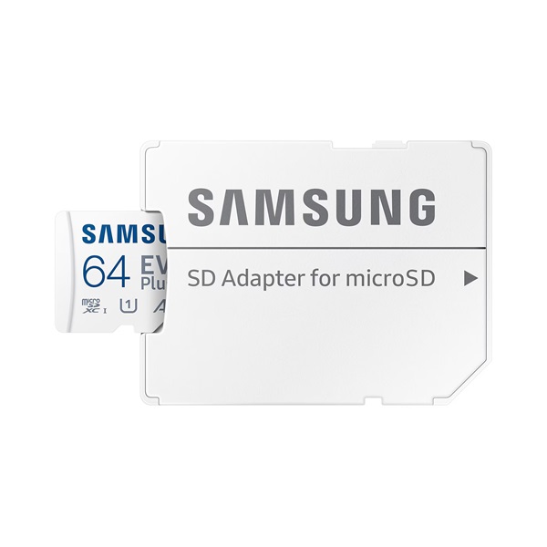 SAMSUNG Memóriakártya, EVO Plus microSDXC kártya, 64GB, UHS-I, U1, V10, A1, + SD Adapter, R160/W (MB-MC64SA/EU)