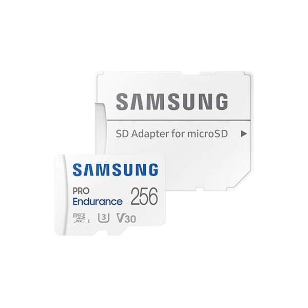 SAMSUNG Memóriakártya, PRO Endurance microSD kártya 256GB, CLASS 10, UHS-I (SDR104), + SD Adapter, R100/W40 (MB-MJ256KA/EU)
