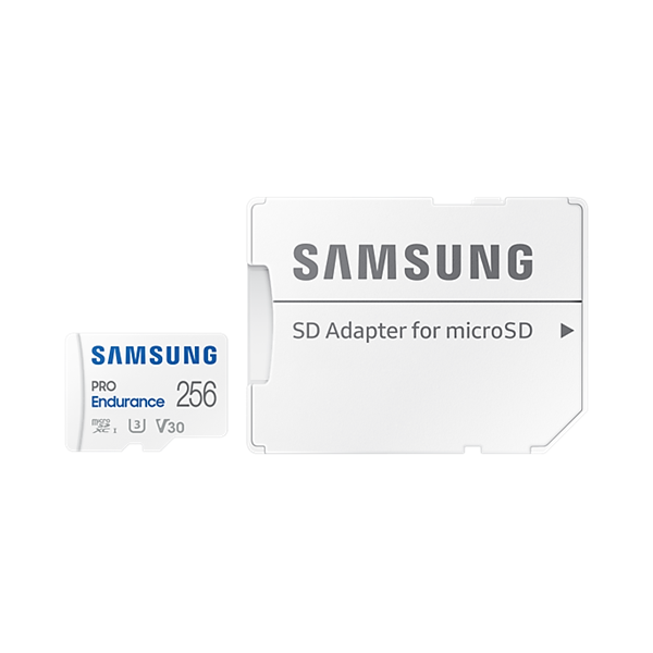 SAMSUNG Memóriakártya, PRO Endurance microSD kártya 256GB, CLASS 10, UHS-I (SDR104), + SD Adapter, R100/W40 (MB-MJ256KA/EU)
