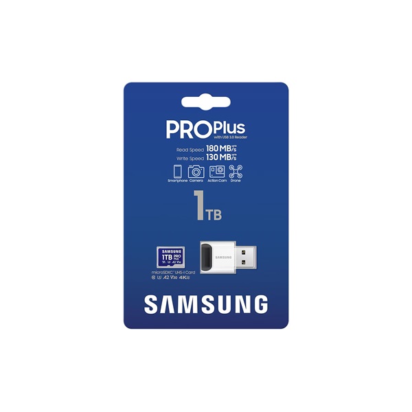 SAMSUNG Memóriakártya, PRO Plus + Reader microSDXC 1TB, CLASS 10, UHS-I, U3, V30, A2, R180/W130 (MB-MD1T0SB/WW)