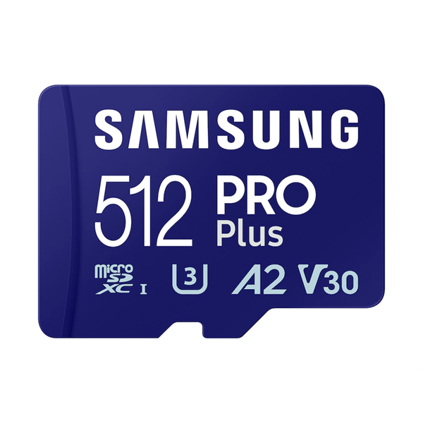 SAMSUNG Memóriakártya, PRO Plus + Reader microSDXC 512GB, CLASS 10, UHS-I, U3, V30, A2, R180/W130 (MB-MD512SB/WW)