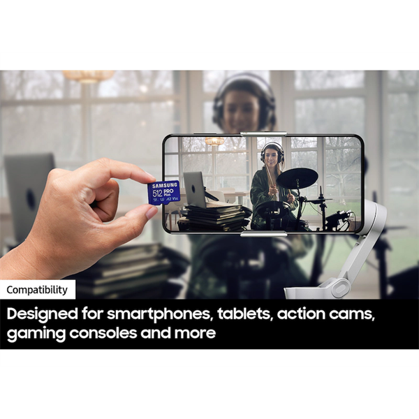 SAMSUNG Memóriakártya, PRO Plus + Reader microSDXC 512GB, CLASS 10, UHS-I, U3, V30, A2, R180/W130 (MB-MD512SB/WW)