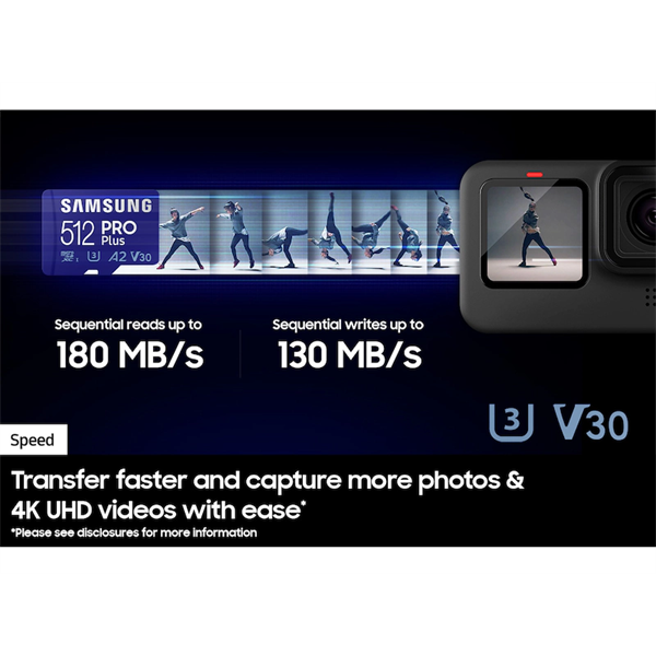 SAMSUNG Memóriakártya, PRO Plus + Reader microSDXC 512GB, CLASS 10, UHS-I, U3, V30, A2, R180/W130 (MB-MD512SB/WW)