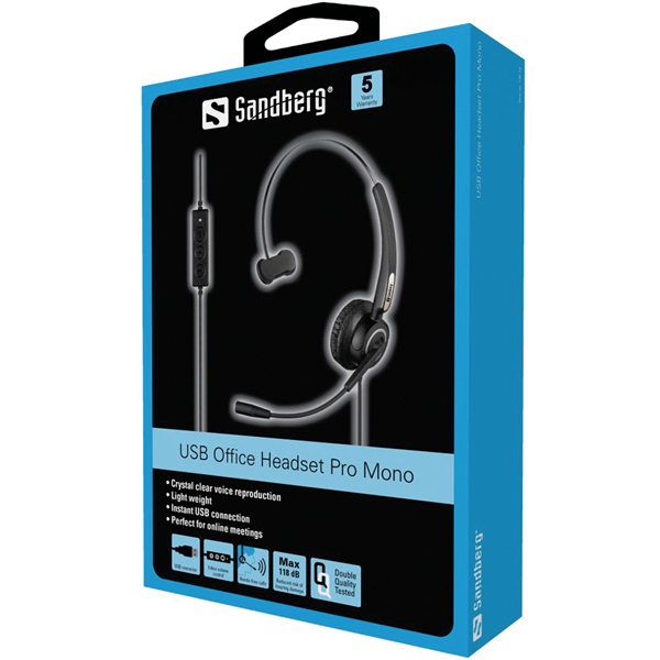 SANDBERG Headset mikrofonnal, USB Office Headset Pro Mono (126-14)