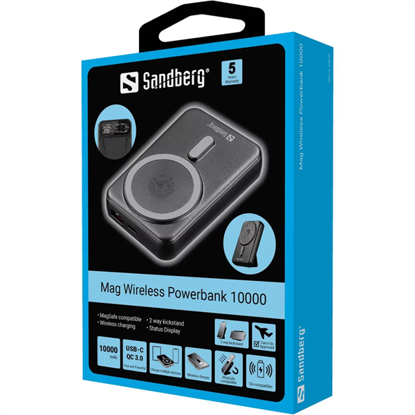 SANDBERG Hordozható akkumulátor, Mag Wireless Powerbank 10000 (420-94)