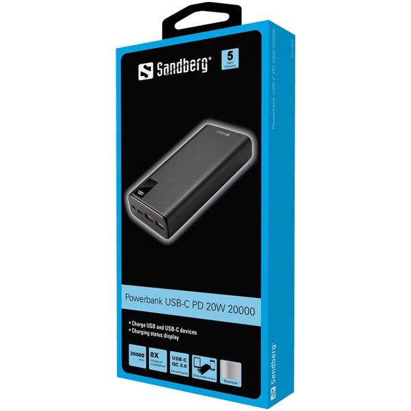 SANDBERG Hordozható akkumulátor, Powerbank USB-C PD 20W 20000 (420-59)