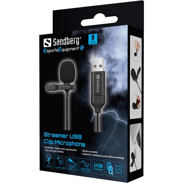 SANDBERG Mikrofon, Streamer USB Clip Microphone (126-40)